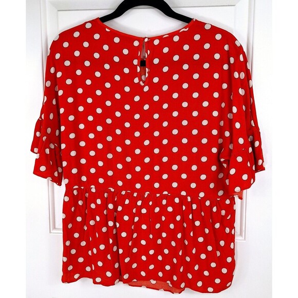 Boden Shirt Womens Red White Polka Dot Ruffle Classic Preppy Tee Size 8 - Picture 2 of 5
